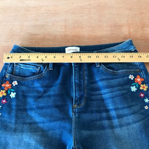 Driftwood Roxy Flare Jeans Women 30 Blue High Rise Raw Embroidered Floral Boho - Picture 10 of 14
